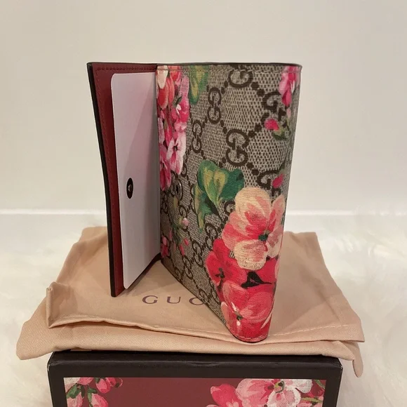 GUCCI 470071 GG Supreme Monogram Blooms Print French Flap Wallet Antique Rose - Picture 9 of 13